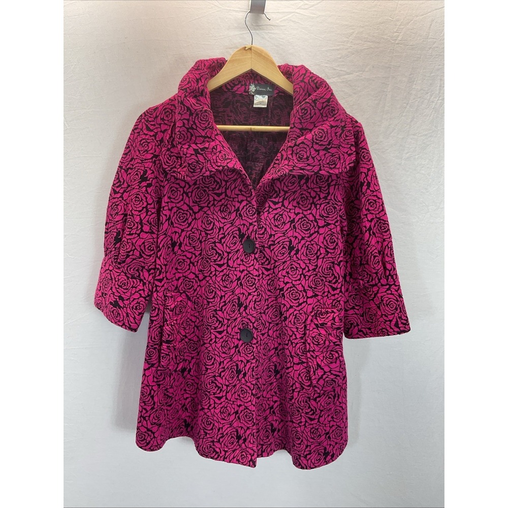 Damee Inc Wide Collar Swing Midi Jacket with Pockets Pink Rose Size M Jaccard
